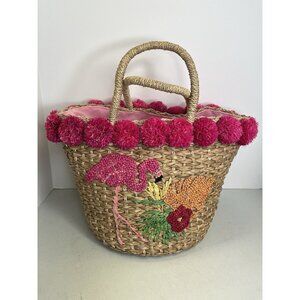 SERPUI 100% Straw FANY Flamingo Tote Bag Handmade Authentic Beach Bloomingdale's
